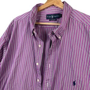Ralph Lauren Classic Fit Striped Shirt Mens 19 36/37 Tall Purple Button Down